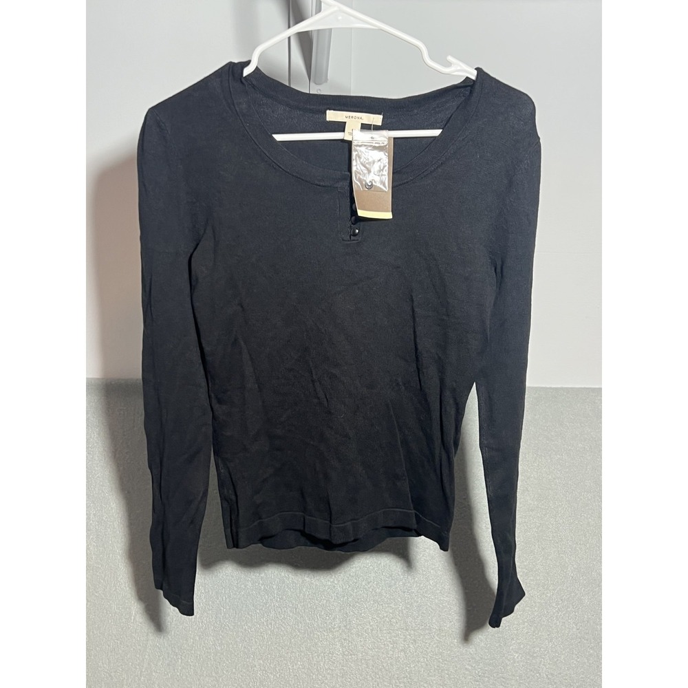 Merona Women's‎ Black Henley Top Size S Small Long Sleeve Ribbed Knit New NWT